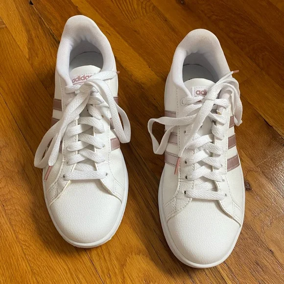 adidas gazelle silver green womens Adidas Womens White Rose Gold Cloudfoam Advantage Stripe Sneaker – SWAG  KICKS